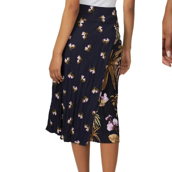Vince Mixed Tropical Print Midi Wrap Skirt in Navy & Lilac Size 0/XS - Picture 7 of 14
